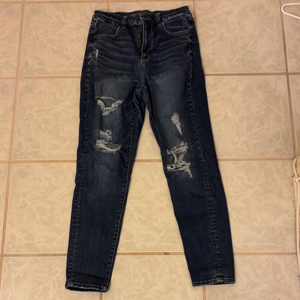 American Eagle Outfitters Dark Blue Distressed Skinny Jeans
